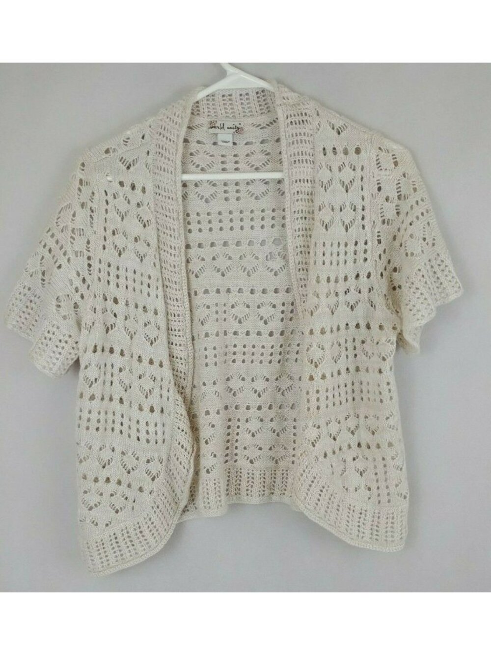 World Unity Woman's Open Knit White Sweater Shawl Size Medium